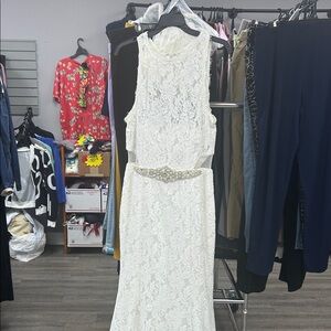Elegant White Lace Dress with Pearl Detail